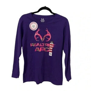 Realtree APC Women’s‎ Long Sleeve Pink Camo Logo Purple Size Medium